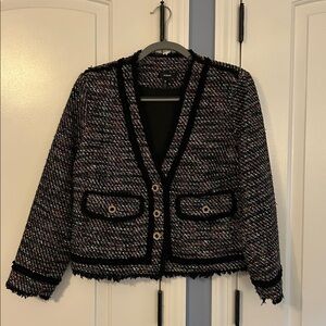 Aqua Multicolor Tweed Jacket with Black Accents